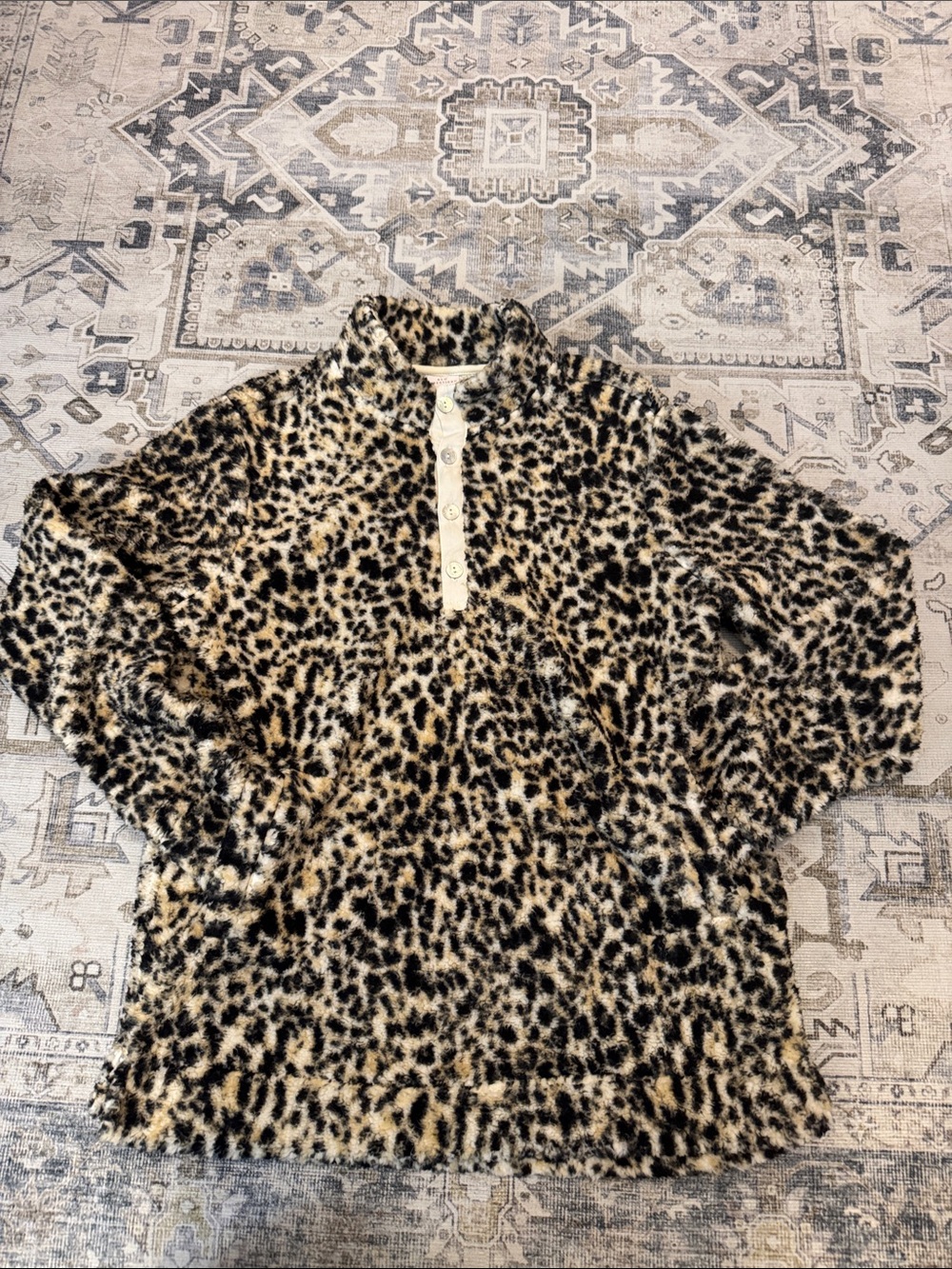 New Directions Studio Leopard Print Faux Fur Pullover Jacket Medium